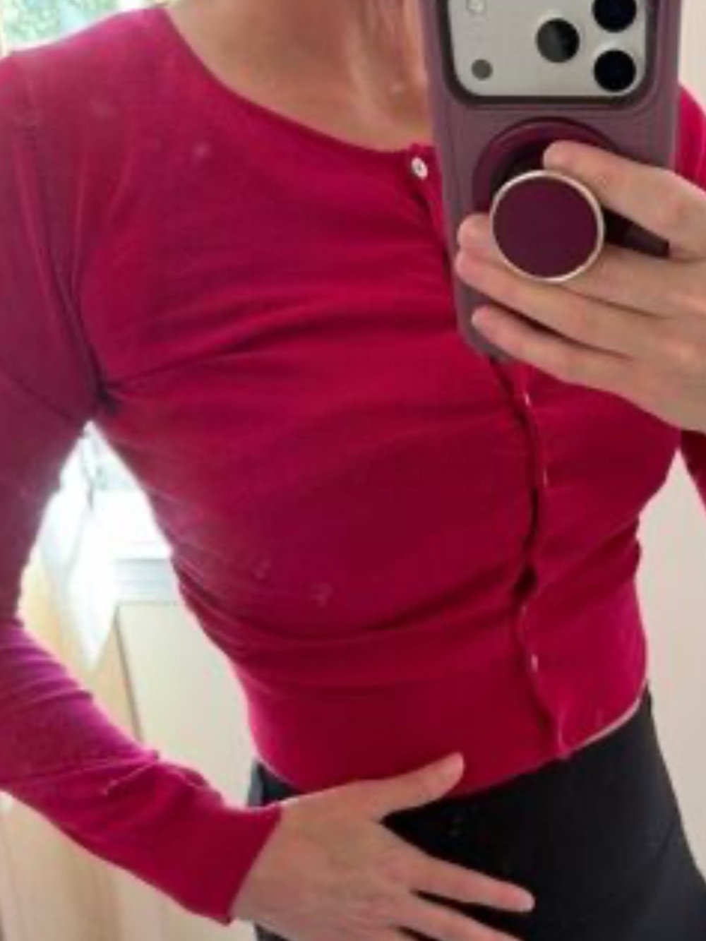 Costa Blanca Raspberry Pink Cropped Button-Front Cardigan